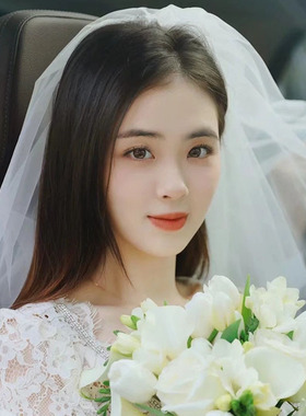 登记领证小头纱法式头饰品简约短款双层新娘结婚拍照白色婚纱发夹