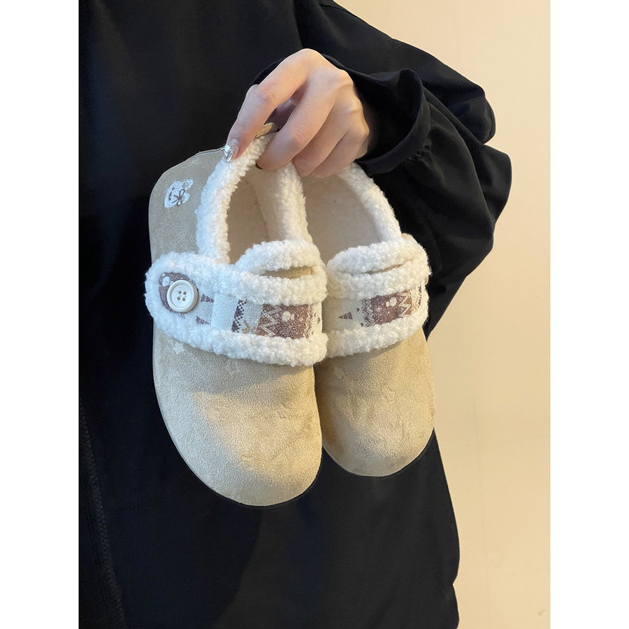 冬季厚底保暖加绒勃肯鞋女2025新款包头懒人一脚蹬棉鞋外穿毛毛鞋,淘宝优惠券,粉丝福利购,淘宝优惠卷