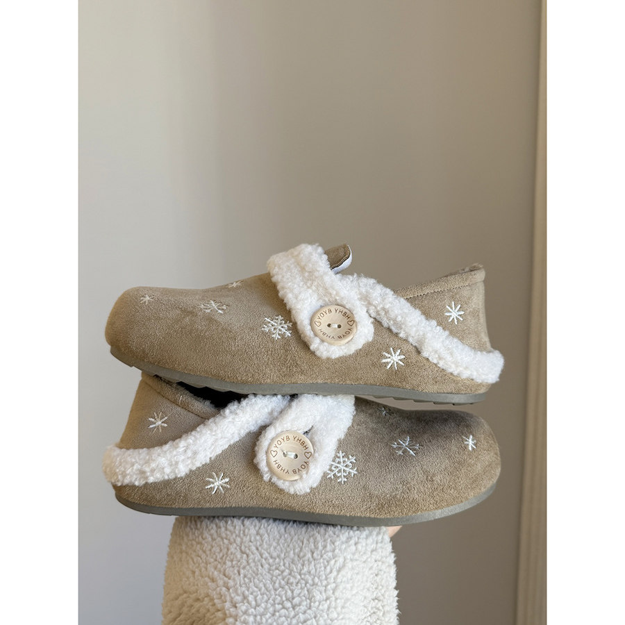 路十三雪花设计勃肯鞋2025冬季新款懒人一脚蹬百搭棉鞋两穿毛毛鞋,淘宝优惠券,粉丝福利购,淘宝优惠卷