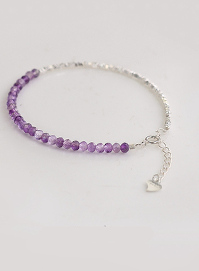 天然紫水晶碎银手链纯银极细叠戴手串紫色水晶串珠精致女高级感