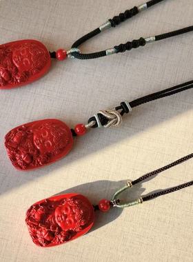 实拍朱砂绿度母观音吊坠红色佛像项坠招财平安挂件男女本命年饰品