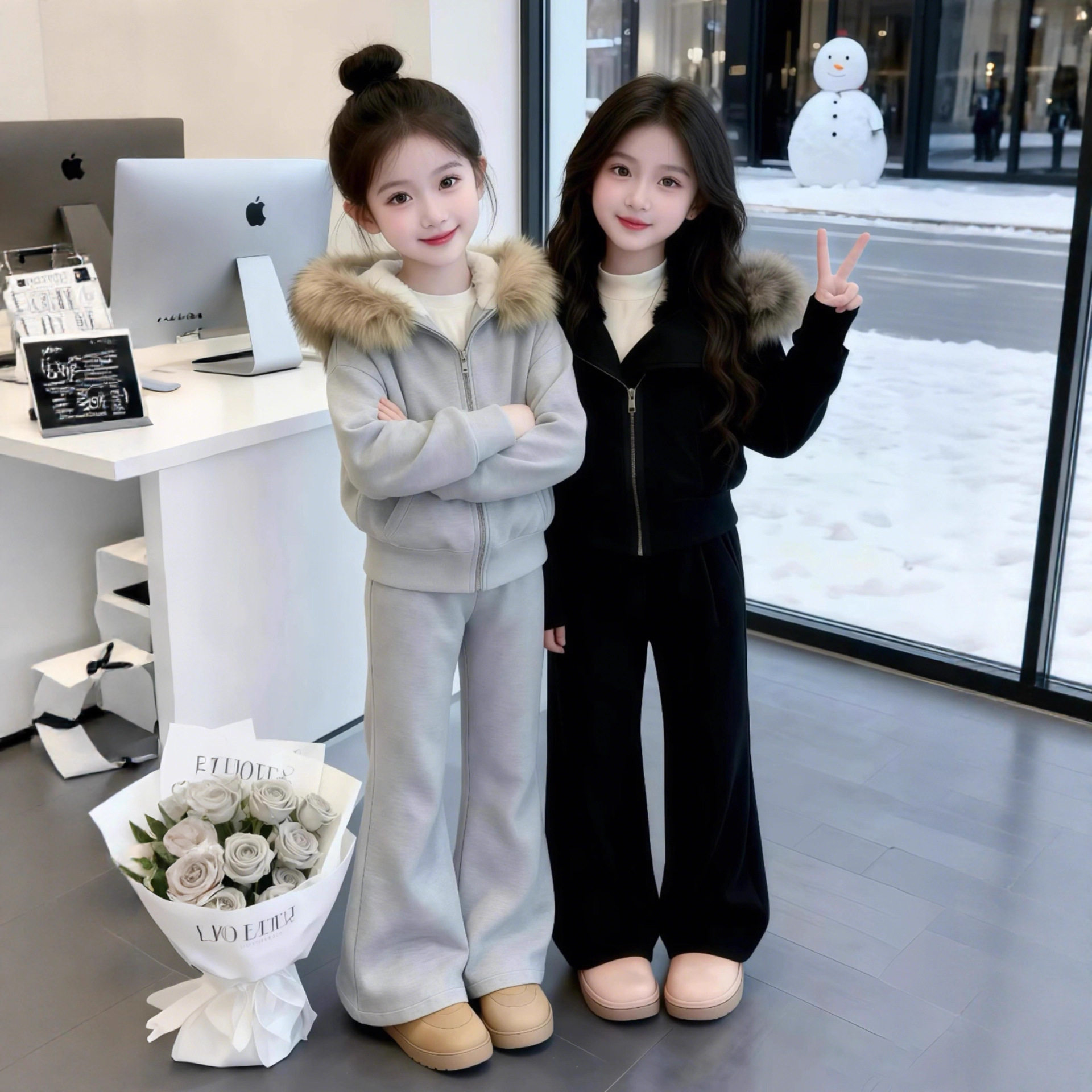 女童冬装一体绒加厚连帽外套长裤两件套2025新款中大童韩版套装潮,淘宝优惠券,粉丝福利购,淘宝优惠卷