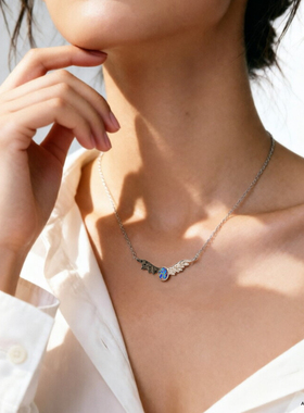 一半天使一半恶魔 澳大利亚双层欧泊翅膀S925银项链原创设计礼物