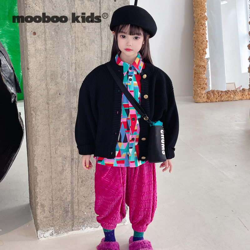 墨宝童装 MoobooKids_秋冬百搭黑色毛衣金扣子开衫 - 图0