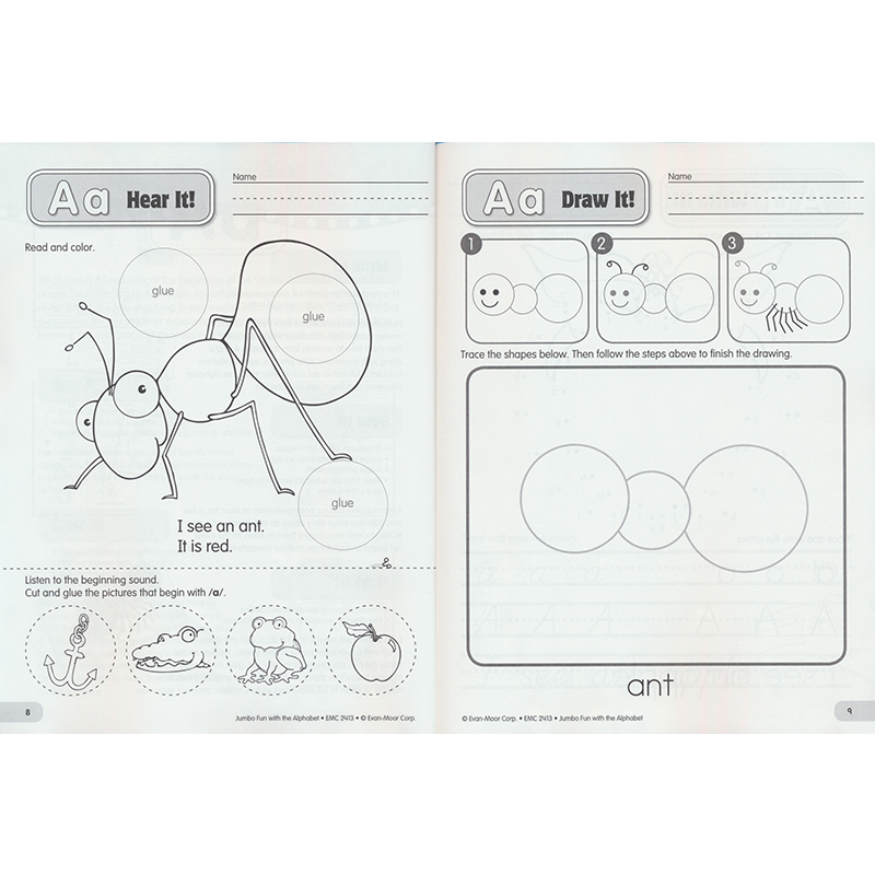 Evan-Moor Jumbo Fun with the Alphabet PreK-1 美国加州教辅  听力/阅读/书写 趣味字母手工系列 开开心心学字母 幼儿园小中大班 - 图2