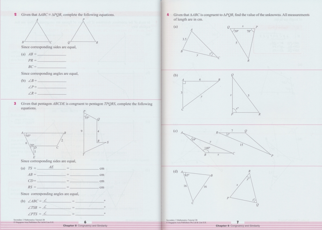 初二年级数学2B册 SAP Secondary 2 Mathematics Tutorial 2B 新加坡数学原版教辅  SAP初中数学教程系列 初二数学练习册讲解 13岁 - 图1