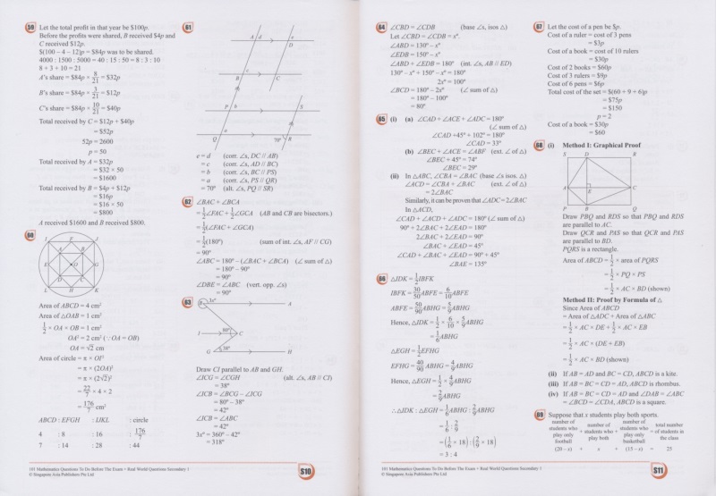 新加坡初中数学考前要做的数学题 SAP 101 Mathematics Questions To Do Before The Exam + Real World Questions 英文原版练习册 - 图0