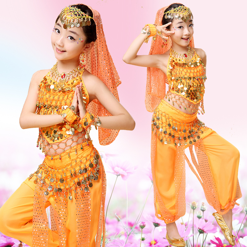 印度舞蹈服装女儿童 新款少儿肚皮舞演出服套装 新疆舞天竺表演服