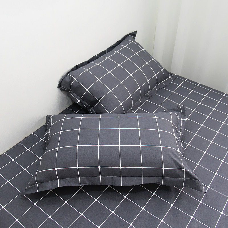 简约黑灰色格子 纯棉床单单件 学生宿舍全棉被套枕套被单三四件套