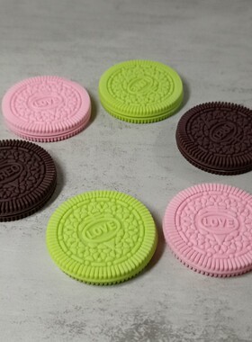 仿真奥利奥饼干模型粉绿色发夹手工材料小甜点心摆设装饰品玩道具