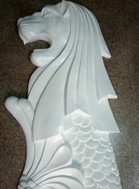 新品样板房玻璃钢鱼尾狮摆件室内装饰动物喷泉新加坡标志性石雕塑