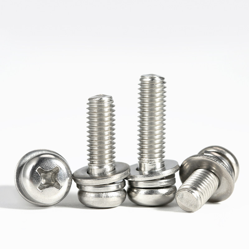 镀镍螺丝钉圆头带垫三组合十字盘头三组合机螺钉M2M2.5M3M4M5M6M8 - 图0