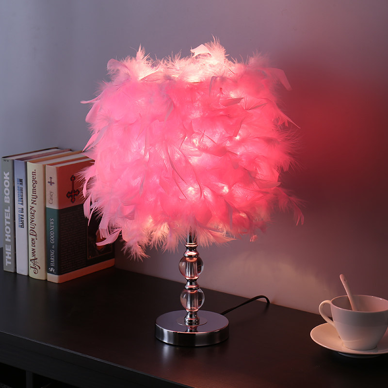 羽毛卧室ins少女床头灯创意台灯 LEDUO装饰台灯