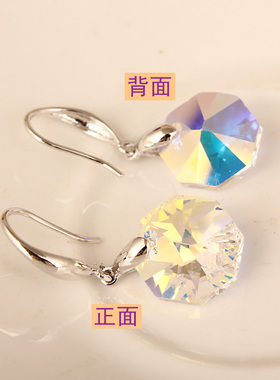 韩版进白彩八角形水晶有耳洞耳环