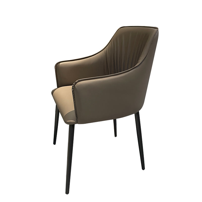 餐椅现代简约椅子家用靠背椅皮质钢架椅带扶手设计师样板房接待椅