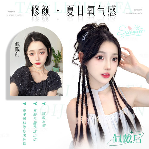假发辫马尾发圈假发抓夹新中式长辫子双麻花拳击辫高马尾假发发饰 - 图0