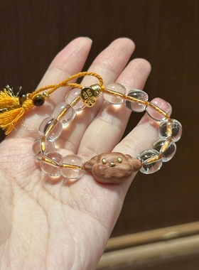 MARSEVEN 摩卡小狗系列白水晶木头小狗手串简约百搭高级感手饰