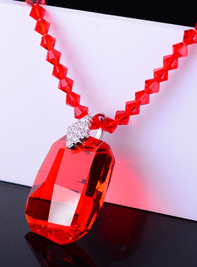 大红色纯水晶项链奥地利水晶女过年礼盒本命年项链纯银简约闪亮