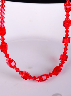 大红色精致细方糖奥地利水晶项链女魔方个性潮人气质本命年锁骨链
