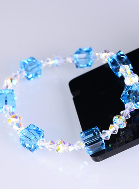 简练弹力方糖水晶手链奥地利进口施华元素2023年新款女蓝色手串