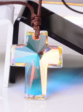 40MM高十字架水晶奥地利水晶大吊坠长款毛衣链闪亮轻奢个性小众