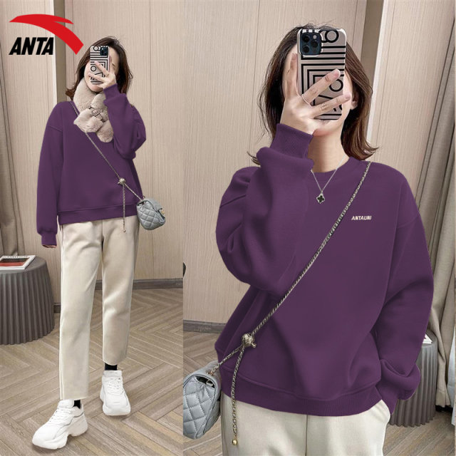 ANTA sweatshirt women's loose neck round pullover bottoming shirt
