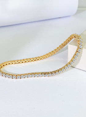 满钻莫桑石手链女925银网球链轻奢ins小众高级设计感仿钻石手饰男