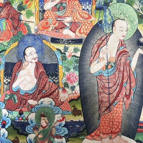 Tibetan Thangka Sakyamuni Buddha Statue Decoration Painting Tea House Zen Study Living Room Buddhist Hall Hanging Painting Three Generations Buddha Middle Hall