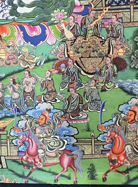 藏式唐卡财宝天王挂画藏佛唐卡布画条幅壁画59*83未装裱