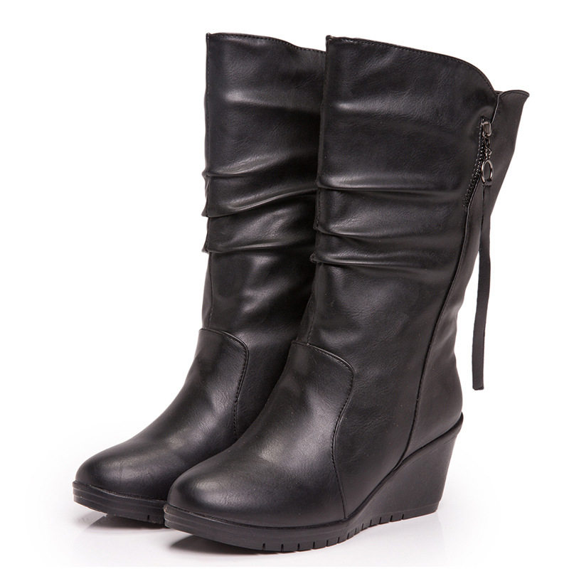 New big size winter boots for women leather warm snow shoes_虎窝淘