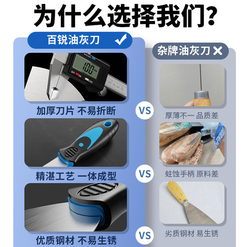 百锐油灰刀加厚铲刀清洁刀刮腻子批刀抹泥刀刮刀粉墙刀除胶 - 图0