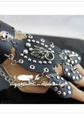 非主流街舞铆钉朋克风手链戒指