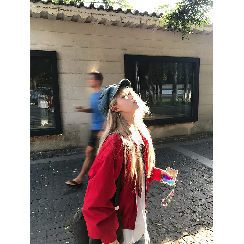 JMJ 美式复古廓形翻领工装夹克男女春秋宽松休闲潮流多巴胺外套 - 图0