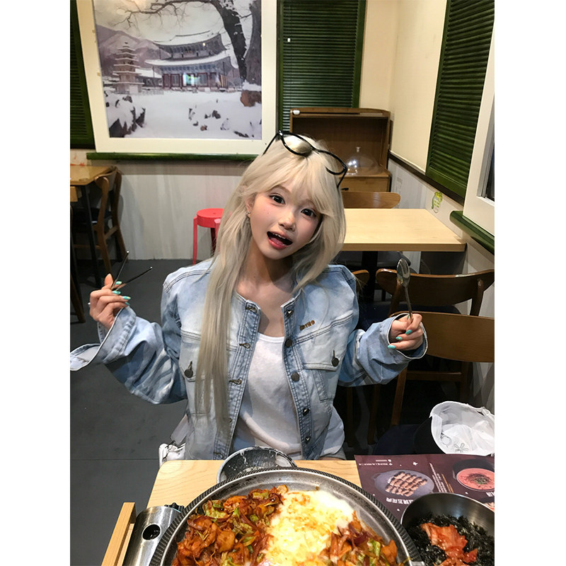 JMJ 美式复古字母刺绣水洗做旧牛仔外套男女宽松休闲时髦正肩夹克,淘宝优惠券,粉丝福利购,淘宝优惠卷