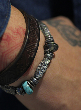 跋折罗银松石游牧风原创手工手链