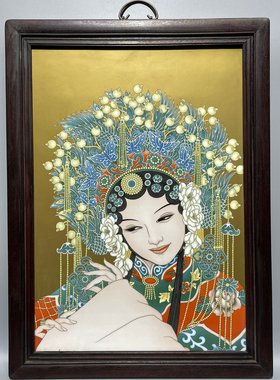 花梨木镶嵌瓷板画国粹京剧花旦