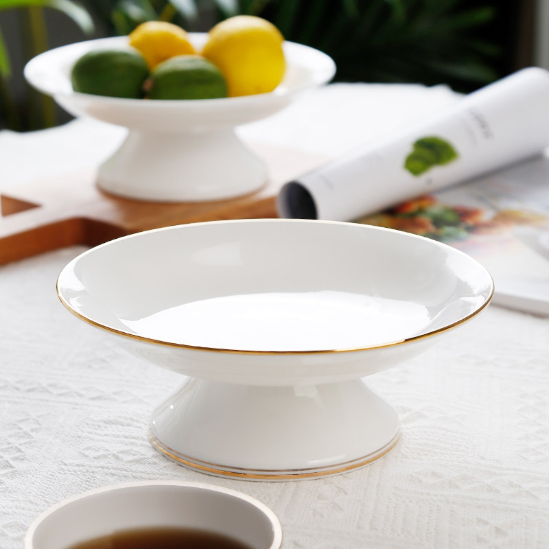 轻奢金边水果盘客r厅家用骨瓷高脚零食糕点盘茶点盘,淘宝优惠券,粉丝福利购,淘宝优惠卷