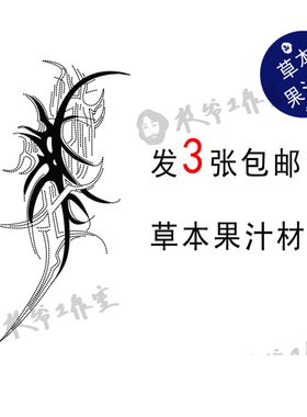 草本果汁水墨荆棘纹身贴张砚拙
