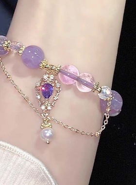 新中式紫水晶串珠手链轻奢小众精致百搭气质手串学生闺蜜礼物