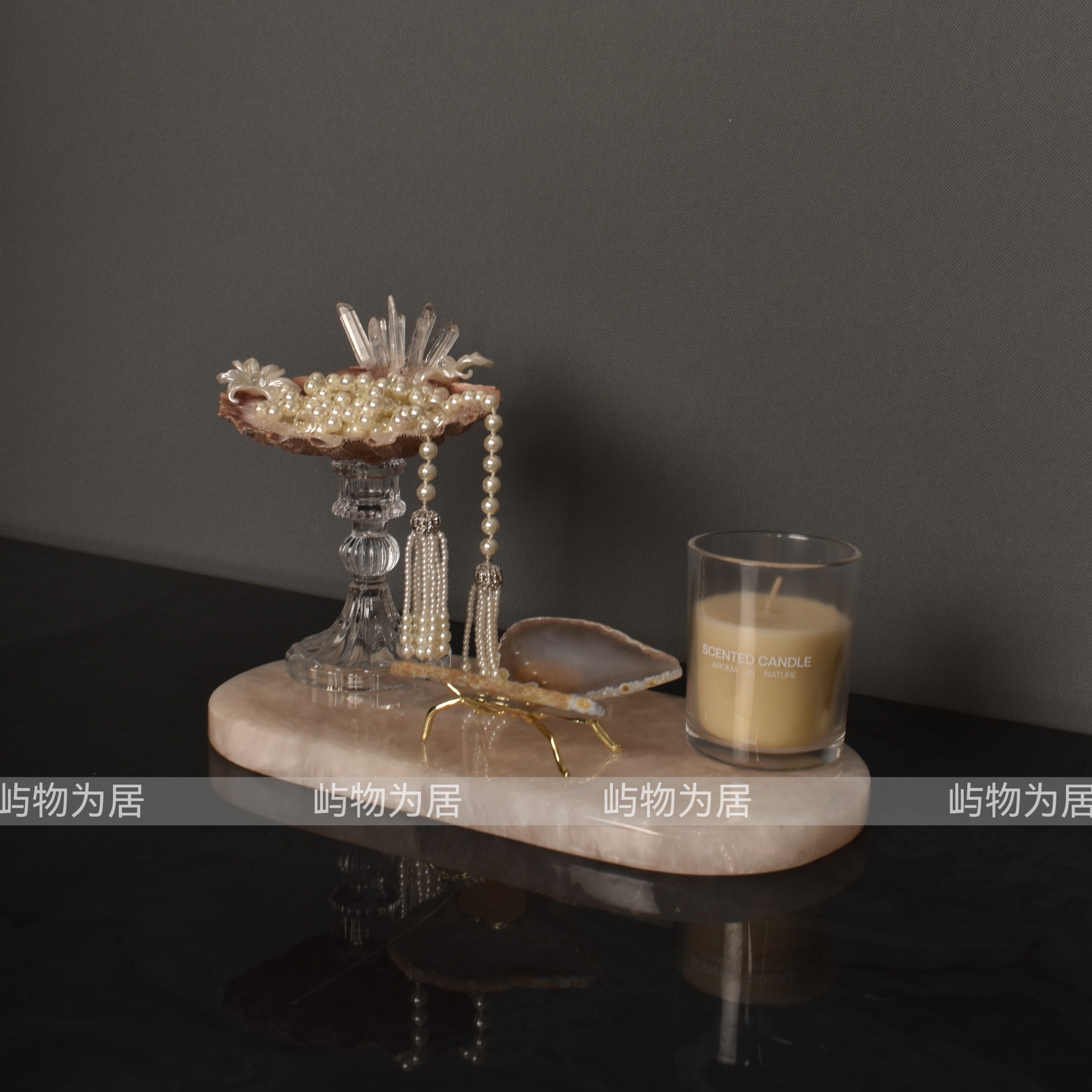 屿物为居 现代轻奢法式样板间桌面珠宝梳妆台女儿房托盘饰品摆件,淘宝优惠券,粉丝福利购,淘宝优惠卷