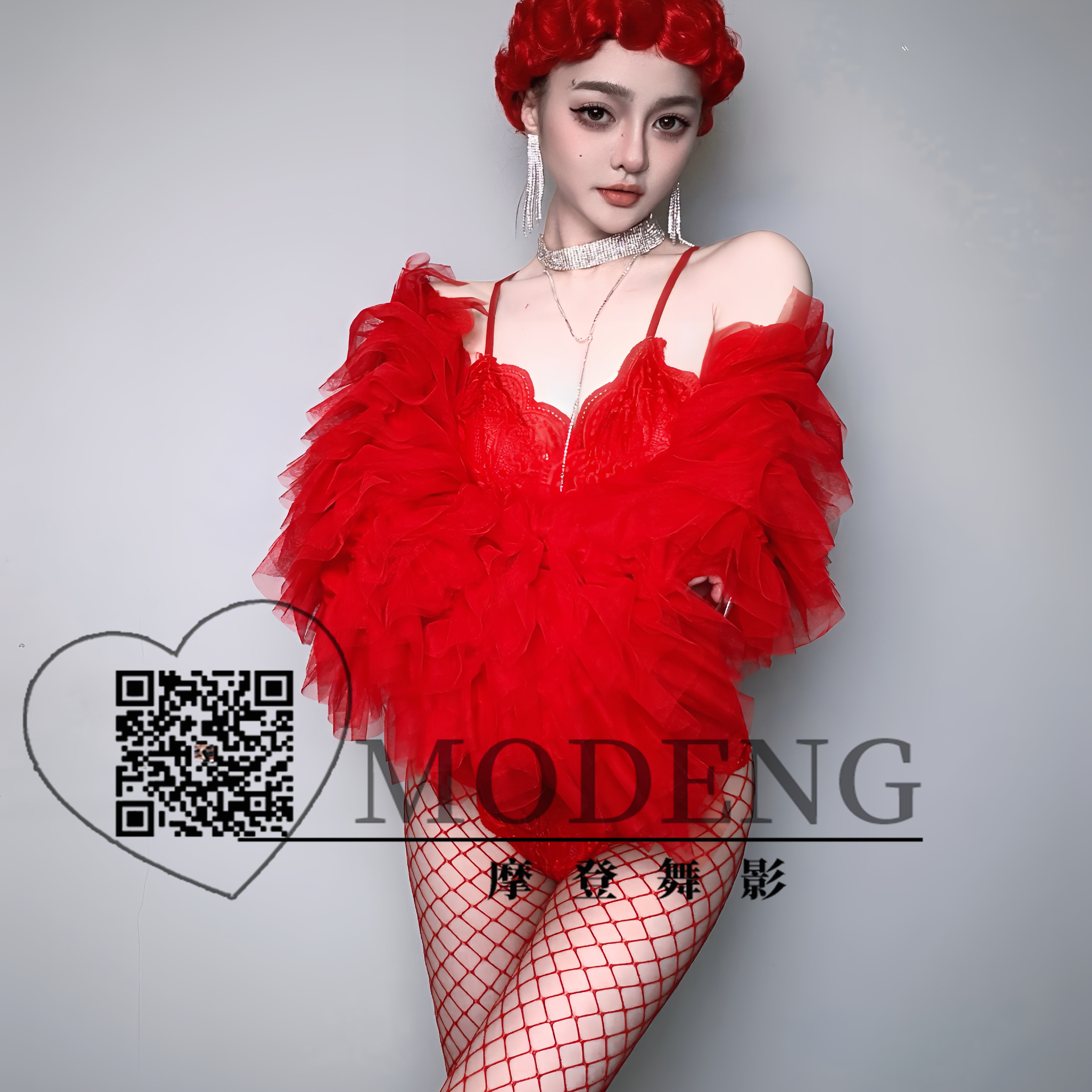 新款酒吧舞台GOGO秀红色复古蕾丝连体性感夸张蓬蓬纱袖夜店演出服,淘宝优惠券,粉丝福利购,淘宝优惠卷