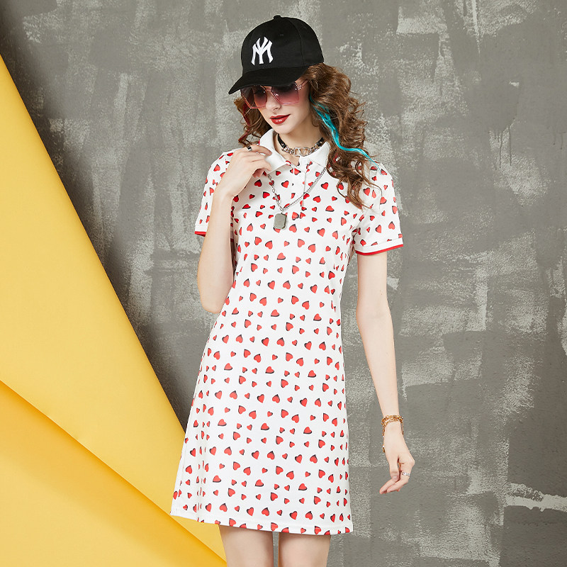 欧洲站印花短袖Polo领连衣裙女新款2025春夏季休闲套头a型中长裙,淘宝优惠券,粉丝福利购,淘宝优惠卷