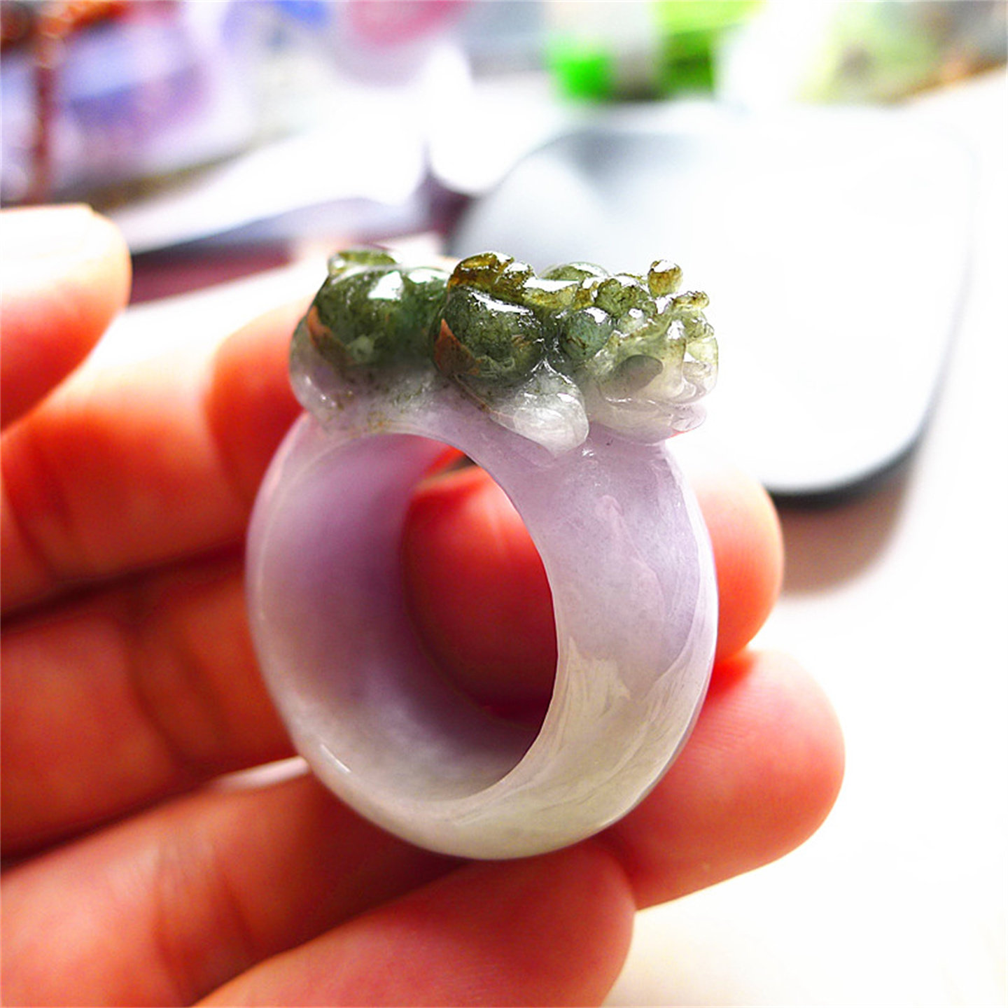 Natural Burmese jade A-grade old pit species exquisitely carved and moisturizing to attract wealth and treasure Pixiu ring with certificate