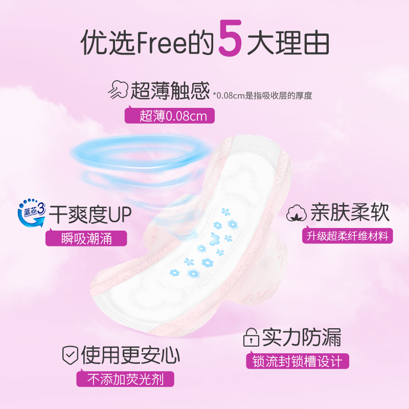 Free卫生巾日用夜用组合装棉柔防漏卫生巾超薄透气全周期姨妈巾 - 图2