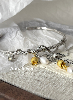 通体S925纯银冷淡个性气质设计感珍珠铃兰花手镯链条流苏手环