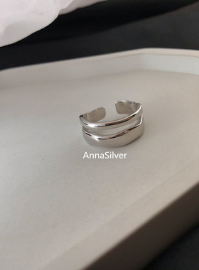 通体S925纯银戒指简约双层凹面