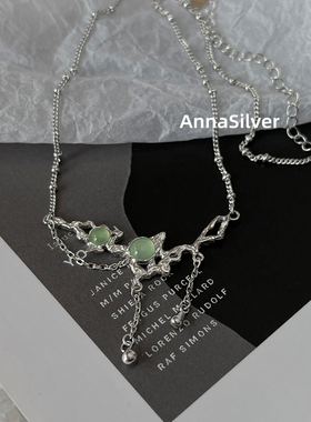 通体S925纯银时尚新中式流苏吊坠短款锁骨项链