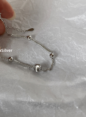 通体S925纯银时尚设计感肖邦链拉丝猫眼圆珠手链气质通勤手饰