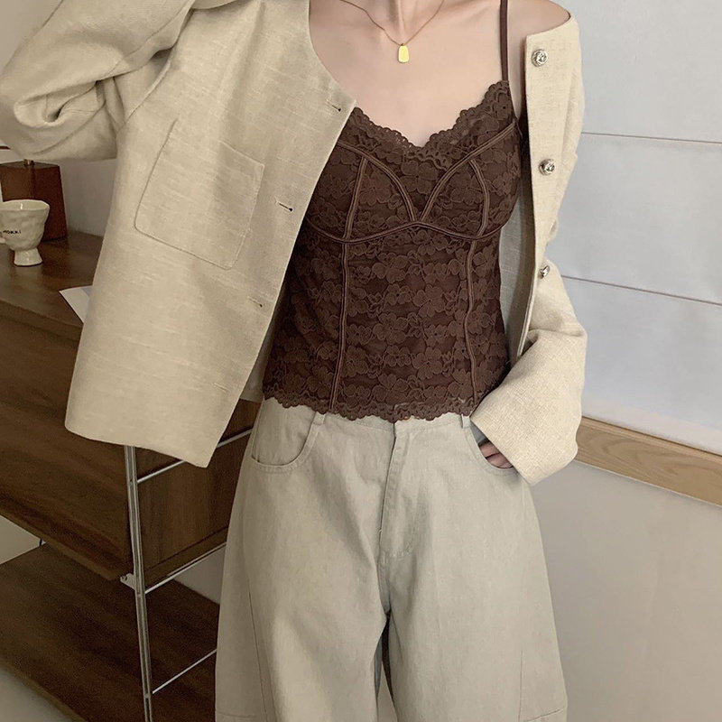 性感蕾丝吊带女款贴身保暖背心带胸垫冬美背一体式打底衫内搭外穿,淘宝优惠券,粉丝福利购,淘宝优惠卷