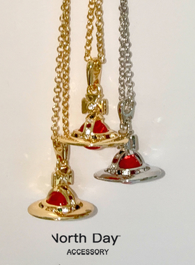 ND Coll高版本霏霏同款鸽子血正红色土星玻璃球orb项链锁骨链